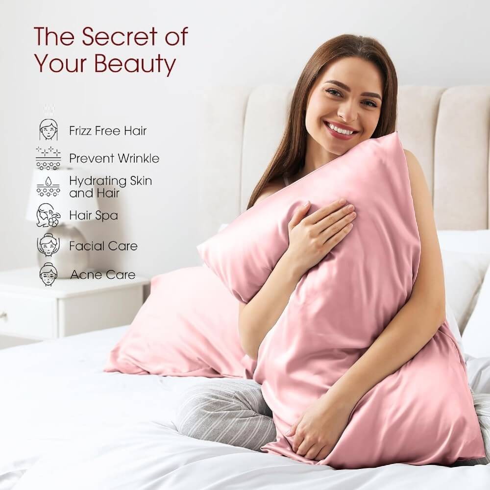 2 Pack Silk Pillowcase for Hair and Skin 100% Mulberry Silk Pillow Case 22 Momme 6A Grade with Hidden Zipper - Pink