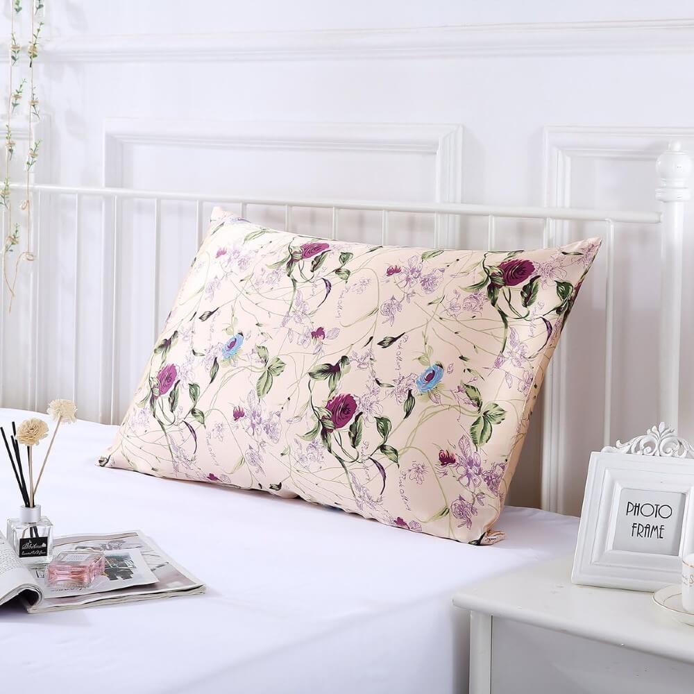 100% Mulberry Silk Pillowcase for Hair and Skin Natural Silk Pillow Cover Hidden Zipper Design with Floral Prints
