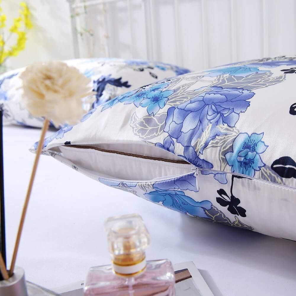 100% Mulberry Silk Pillowcase for Hair and Skin Natural Silk Pillow Cover Hidden Zipper Design with Floral Prints