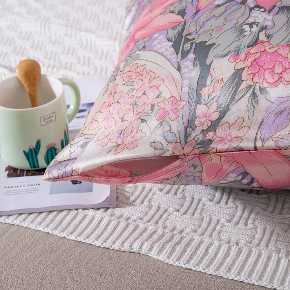 100% Mulberry Silk Pillowcase for Hair and Skin Natural Silk Pillow Cover Hidden Zipper Design with Floral Prints