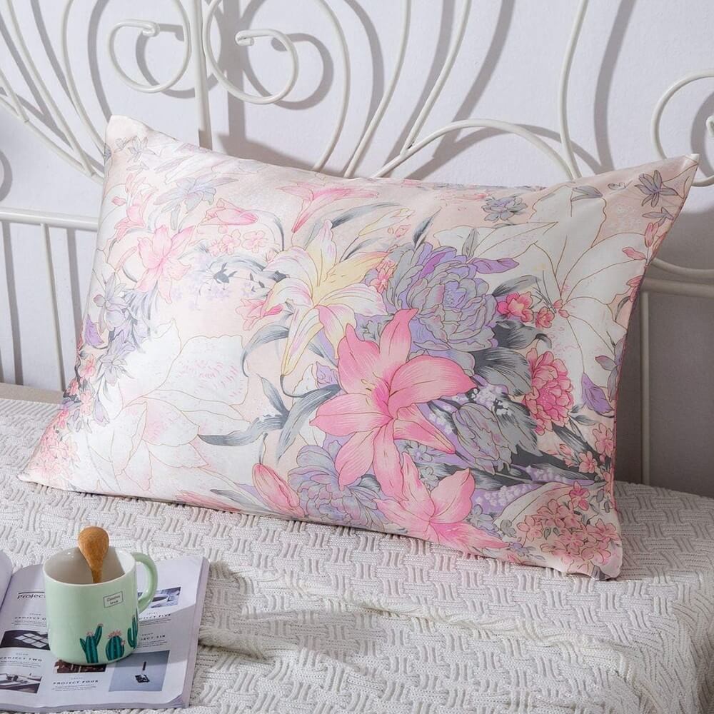 100% Mulberry Silk Pillowcase for Hair and Skin Natural Silk Pillow Cover Hidden Zipper Design with Floral Prints