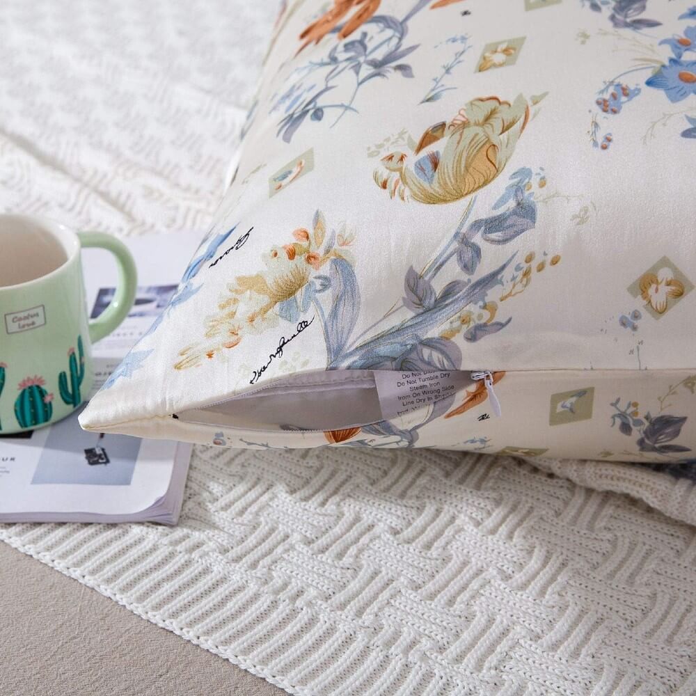 100% Mulberry Silk Pillowcase for Hair and Skin Natural Silk Pillow Cover Hidden Zipper Design with Floral Prints