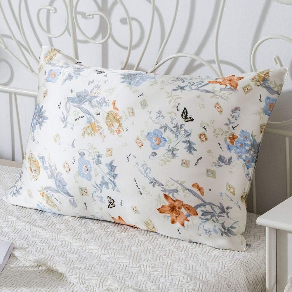 100% Mulberry Silk Pillowcase for Hair and Skin Natural Silk Pillow Cover Hidden Zipper Design with Floral Prints