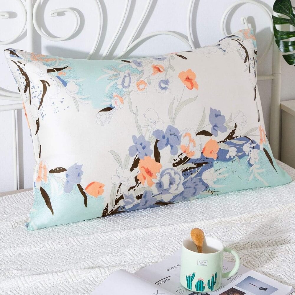 100% Mulberry Silk Pillowcase for Hair and Skin Natural Silk Pillow Cover Hidden Zipper Design with Floral Prints