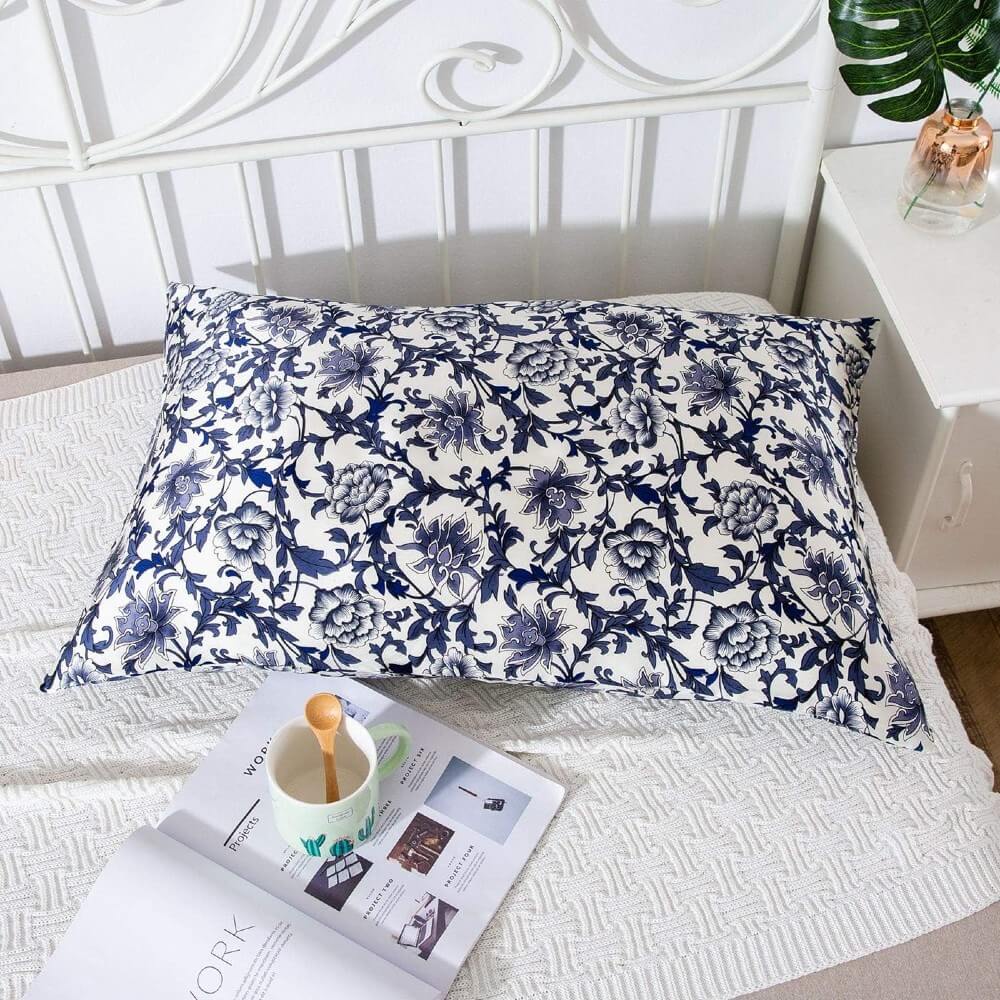 100% Mulberry Silk Pillowcase for Hair and Skin Natural Silk Pillow Cover Hidden Zipper Design with Floral Prints