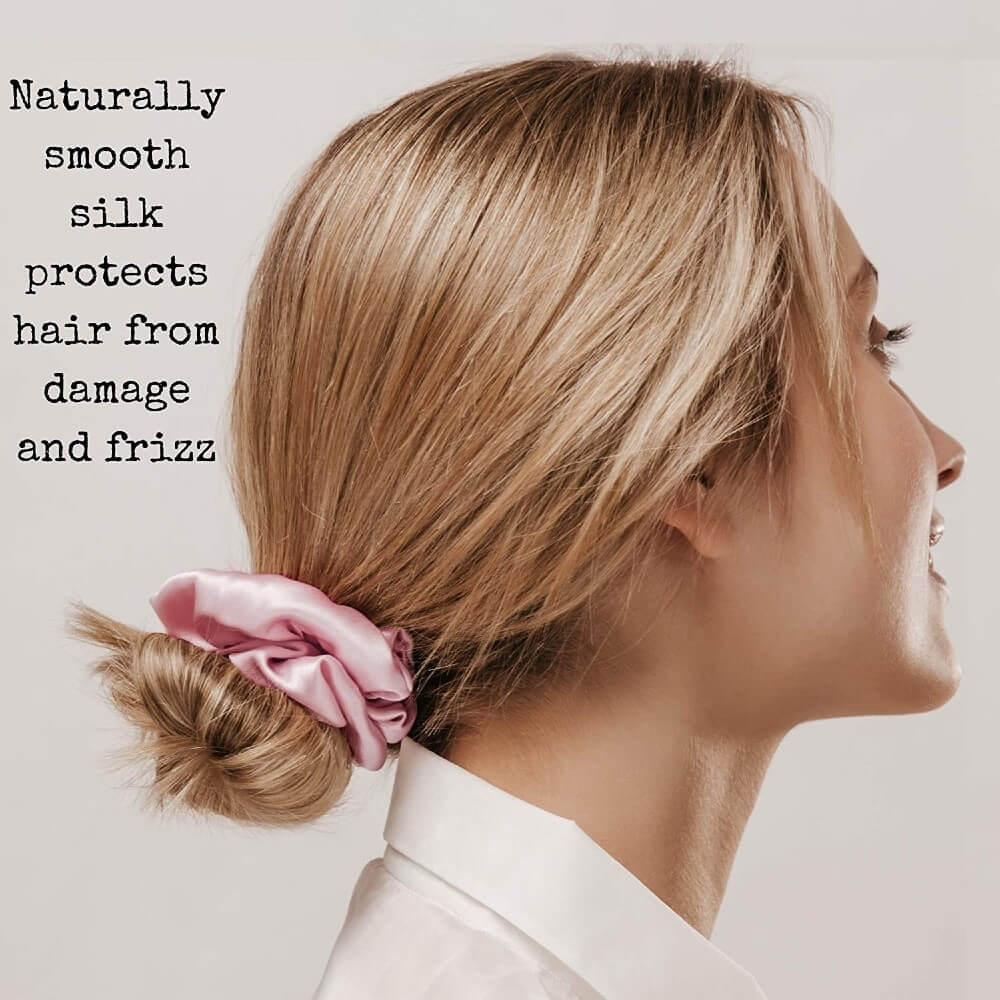3 Pack Mulberry Silk Scrunchies Hair Ties Elastics Hair Band Ponytail Holder Bobble for Frizz Breakage Curly Hair