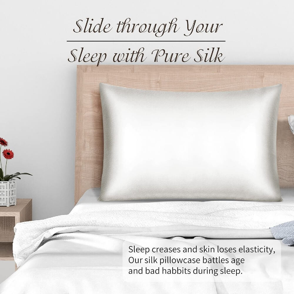 100% Mulberry Silk Pillowcase for Hair and Skin Soft Smooth Natural Silk Cover with Zipper Closure