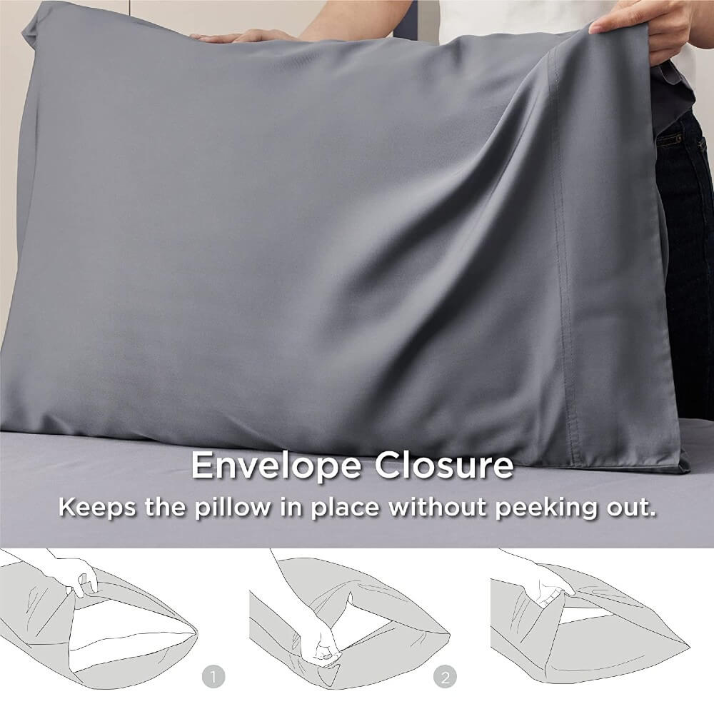 100% Bamboo Cooling Pillow Case Pillowcase Viscose Silky Pillow Covers with Envelope Closure - 2 Pack